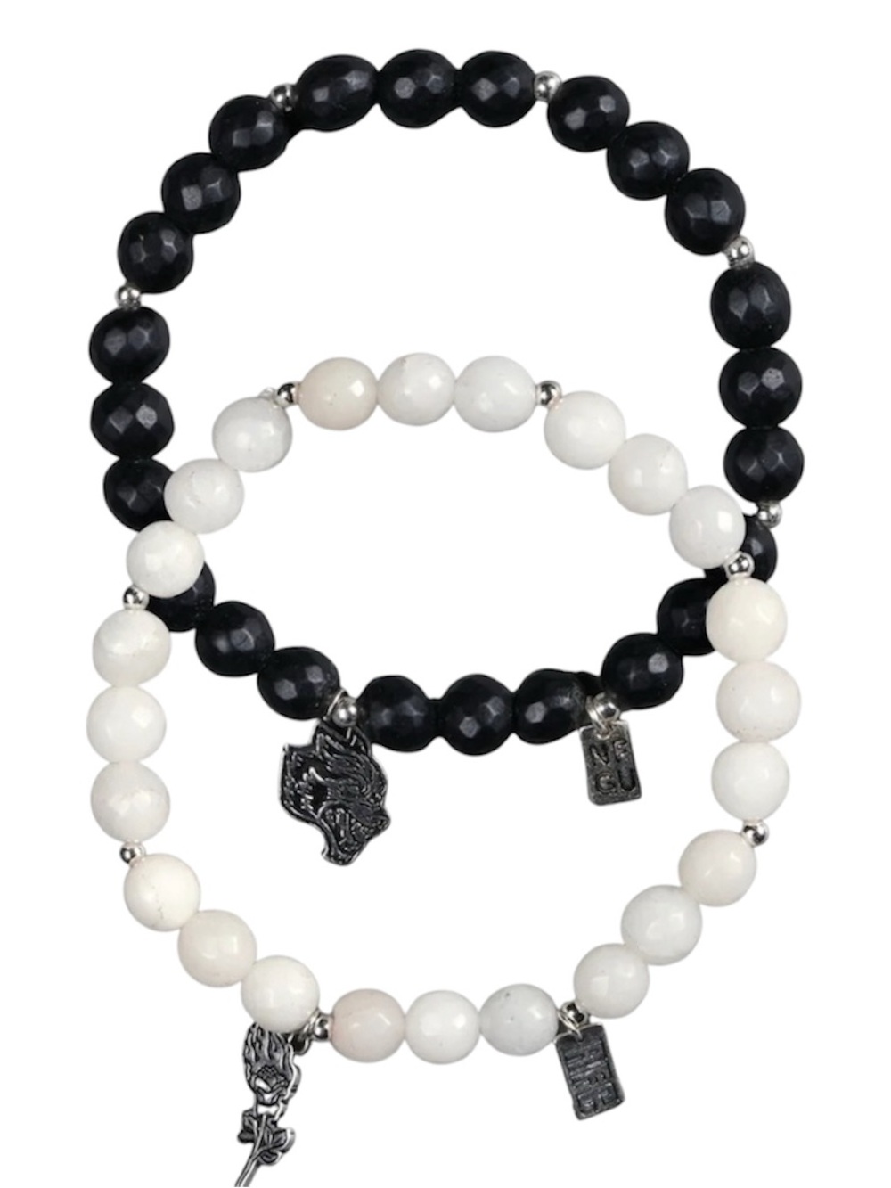 Darc Sport Black & White Beaded Bracelet Set with Silver Charms